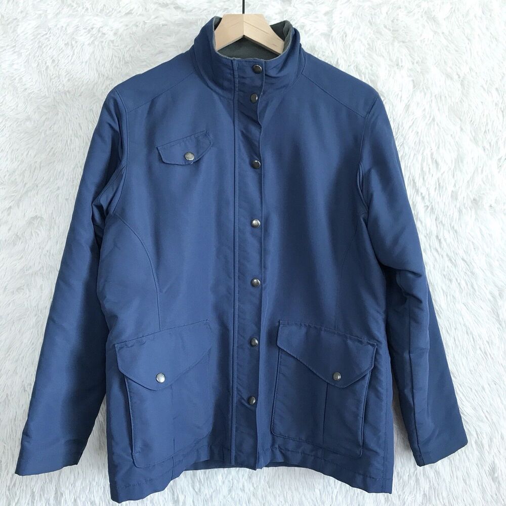 Duluth Trading Nylon Jacket Blue Fleece Lined Full Zip Snap Button Womens Medium